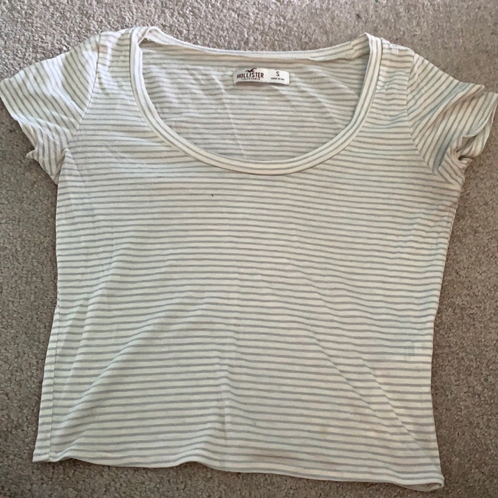 Hollister cream and grey striped crop top